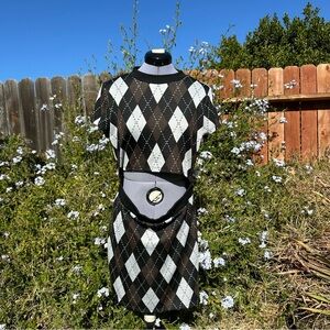 Divided by H&M Knitted Brown and White Argyle Pattern Dress Size Large